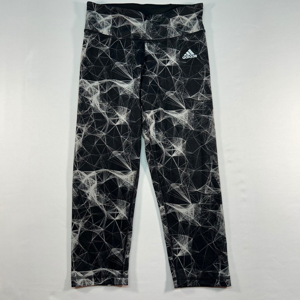 Adidas Climalite Womens XS Black White‎ Geometric Web Print Cropped Leggings